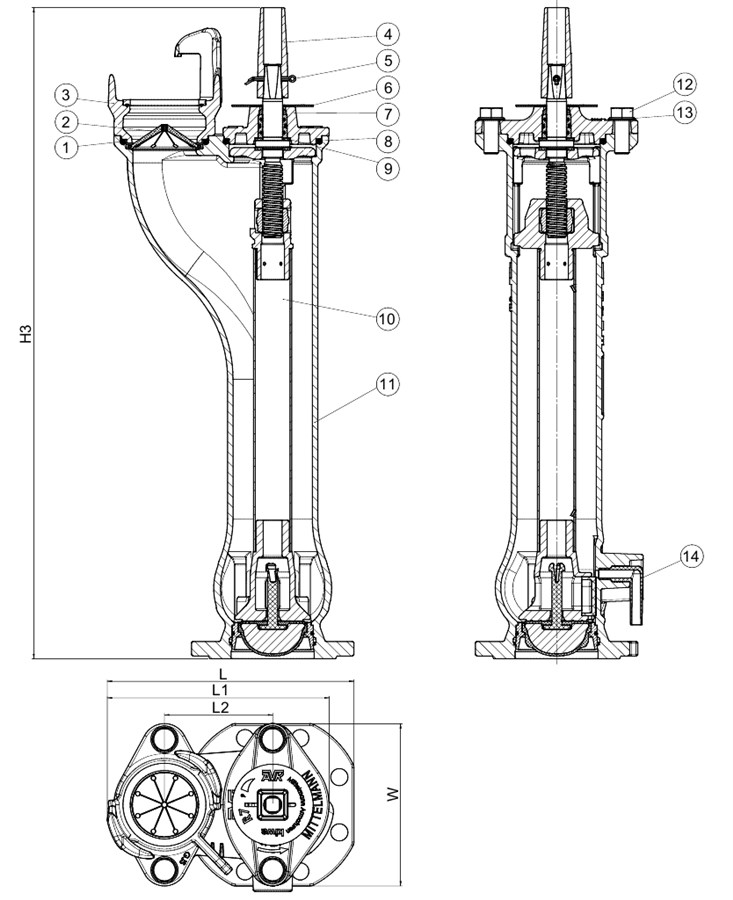 AVK Kammerhydrant DN 80 – Kniebeugenausführung, Set Mit 4 Stück, NEU