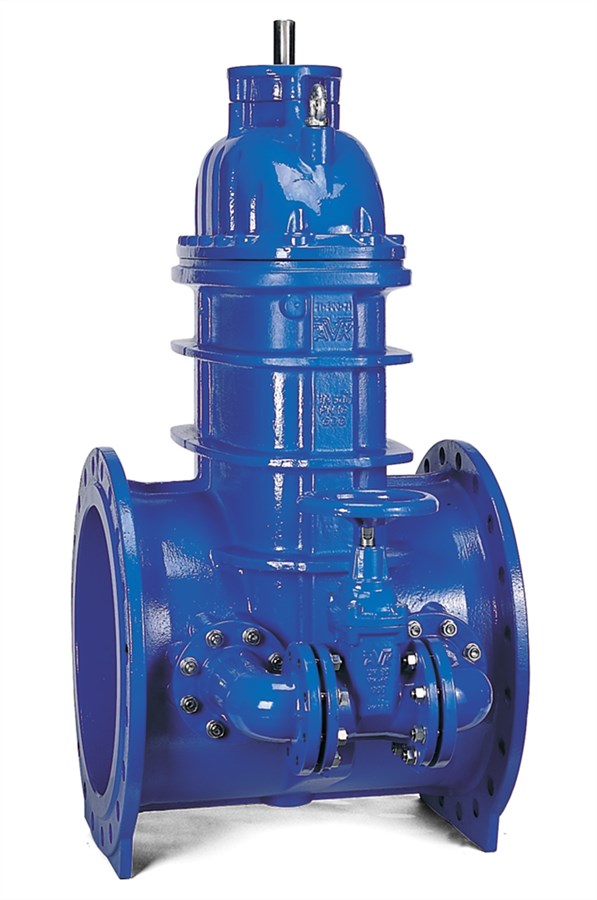 AVK resilient seated large diameter gate valve, water supply and wastewater treatment, flanged, EN 558-2 S.15/DIN F5, by-pass